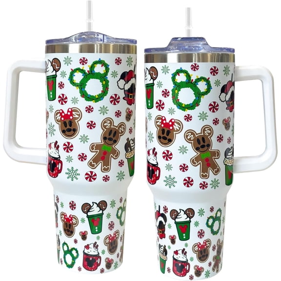 40oz Christmas Tumbler with Handle,Cartoon Mouse Coffee Cups with Lid and Straw,Stainless Steel Insulated Travel Mouse Mug,Xmas gifts for women & men