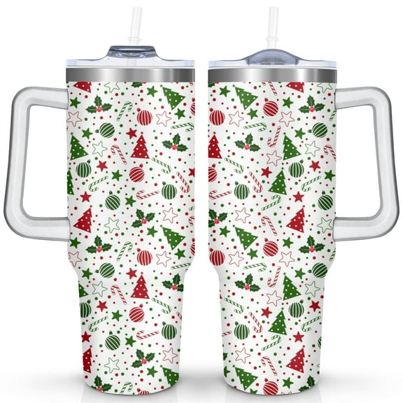 40oz Christmas Tumbler with Handle & Straw - Insulated Stainless Steel Travel Mug,Leakproof,Cup Holder Friendly,Dishwasher Safe,for Hot/Cold Drinks.
