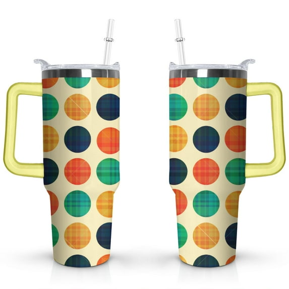 40oz Classic Dot Aesthetic Design Stainless Steel Flip Straw Tumbler Spill Proof Travel Cup Double Wall Vacuum Insulated Coffee Mug with Top Handle