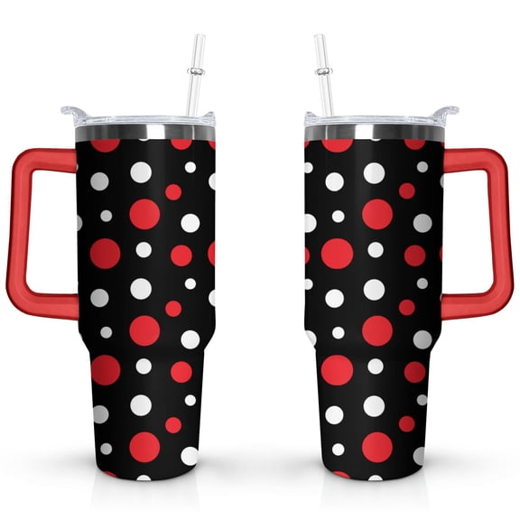 40oz Classic Dot Aesthetic Design Stainless Steel Flip Straw Tumbler Spill Proof Travel Cup Double Wall Vacuum Insulated Coffee Mug with Top Handle