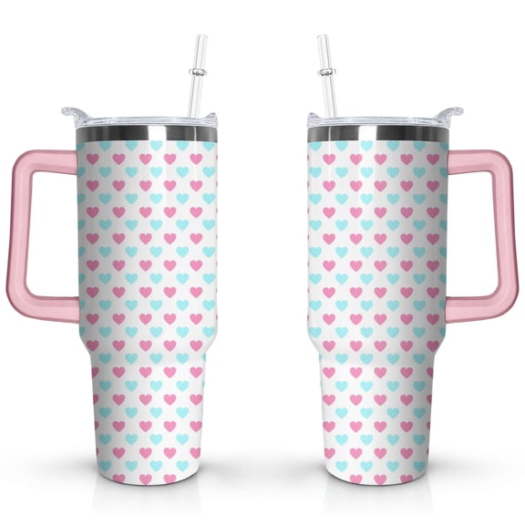 40oz Classic Dot Aesthetic Design Stainless Steel Flip Straw Tumbler Spill Proof Travel Cup Double Wall Vacuum Insulated Coffee Mug with Top Handle
