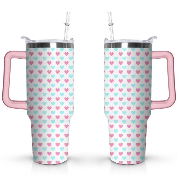 40oz Classic Dot Aesthetic Design Stainless Steel Flip Straw Tumbler Spill Proof Travel Cup Double Wall Vacuum Insulated Coffee Mug with Top Handle