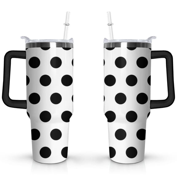 40oz Classic Dot Aesthetic Design Stainless Steel Flip Straw Tumbler Spill Proof Travel Cup Double Wall Vacuum Insulated Coffee Mug with Top Handle