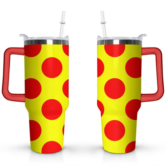 40oz Classic Dot Aesthetic Design Stainless Steel Flip Straw Tumbler Spill Proof Travel Cup Double Wall Vacuum Insulated Coffee Mug with Top Handle