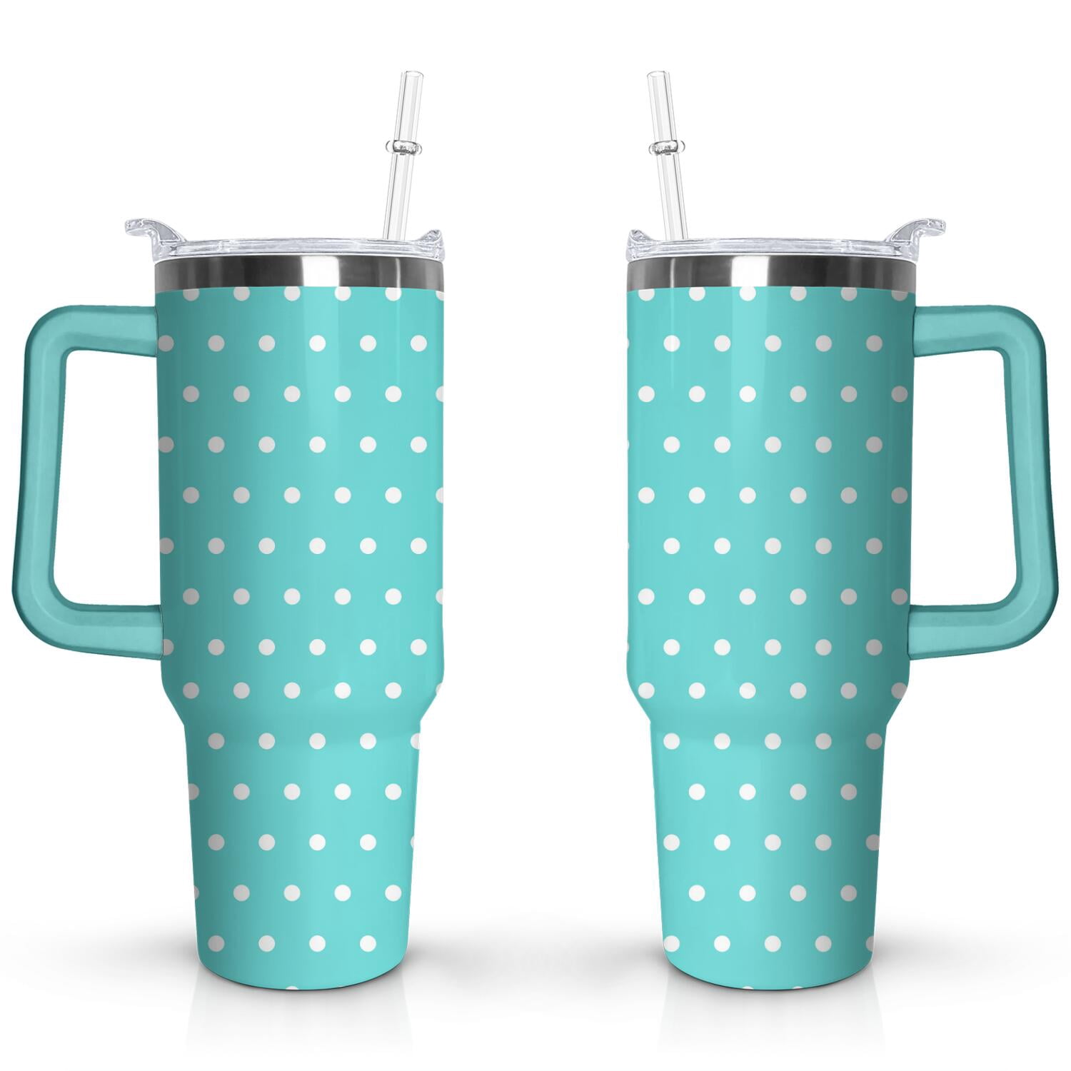 40oz Classic Dot Aesthetic Design Stainless Steel Flip Straw Tumbler Spill  Proof Travel Cup Double Wall Vacuum Insulated Coffee Mug with Top Handle