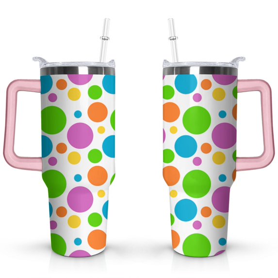 40oz Classic Dot Aesthetic Design Stainless Steel Flip Straw Tumbler Spill Proof Travel Cup Double Wall Vacuum Insulated Coffee Mug with Top Handle