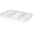thumbnail image 1 of 40oz Clear Rectangular Plastic Tray with Lid, 5 Compartment Fruit, Veggie and Snack Container, Reusable Food Serving Platter for Party, Buffet, Catering, Salad, and Dip (50), 1 of 2