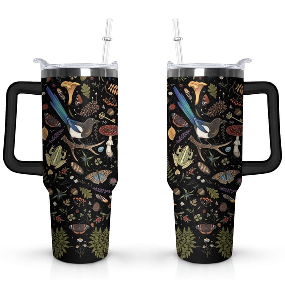 40oz Colorful Botanical Mushroom Stainless Steel Flip Straw Tumbler Spill Proof Travel Cup Double Wall Vacuum Insulated Coffee Mug with Top Handle
