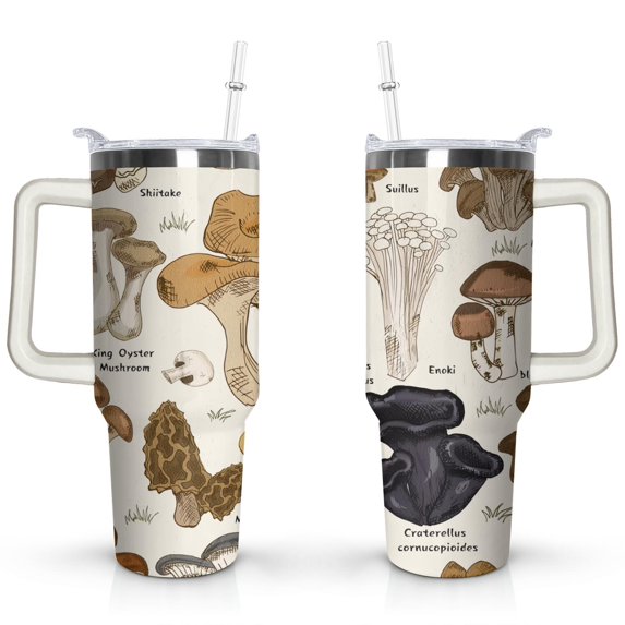 40oz Colorful Botanical Mushroom Stainless Steel Flip Straw Tumbler Spill Proof Travel Cup Double Wall Vacuum Insulated Coffee Mug with Top Handle