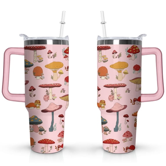 40oz Colorful Botanical Mushroom Stainless Steel Flip Straw Tumbler Spill Proof Travel Cup Double Wall Vacuum Insulated Coffee Mug with Top Handle