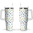 thumbnail image 1 of 40oz Colorful Dot Aesthetic Design Stainless Steel Flip Straw Tumbler Spill Proof Travel Cup Double Wall Vacuum Insulated Coffee Mug with Top Handle, 1 of 6