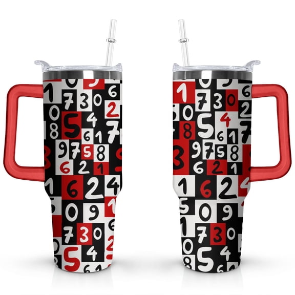 40oz Colorful Math Numbers Stainless Steel Flip Straw Tumbler Spill Proof Travel Cup Double Wall Vacuum Insulated Coffee Mug with Handle