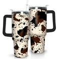 thumbnail image 1 of 40oz Cow Print Tumbler with Lid, Straw & Handle - Stainless Steel Travel Mug, Insulated Water Bottle - Highland Cow Design - Unisex Gift for Women, Men, 1 of 6