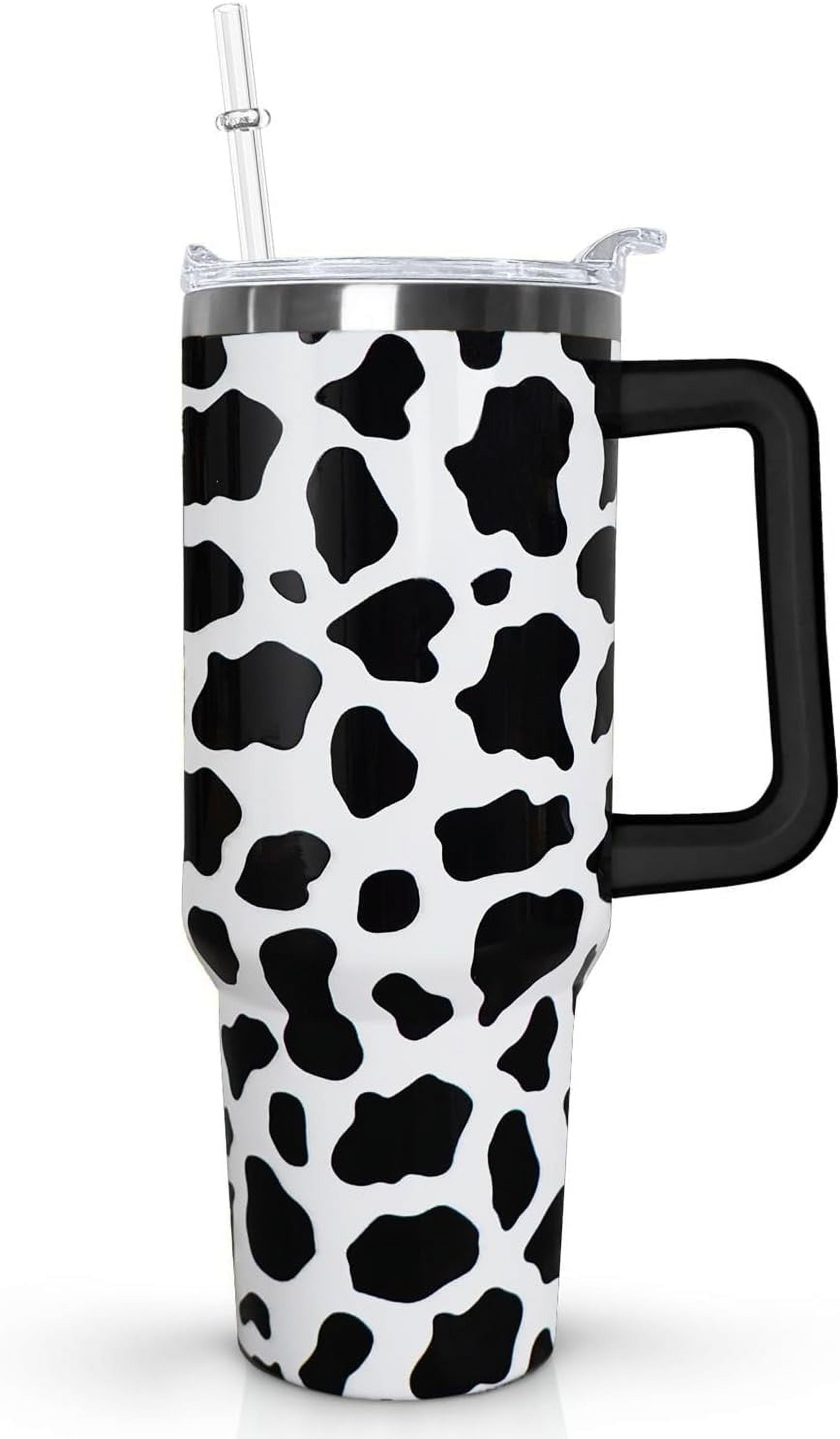 40oz Cow Tumbler With Handle,Cow Print Gifts for Women,Cow Print skinny  Tumbler with lid and Straw,Cow Print Coffee Travel Mug Cup Water bottle,Cow  Print Stuff 