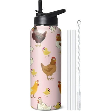40oz Cute Chicken Water Bottle with Handle and Flip Straw, Rooster Sports Stainless Steel Insulated Cup, Travel Coffee Mug Tumbler, Birthday Thanksgiving Day Chritmas Gifts for Women Animal Lovers