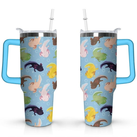 40oz Cute Colorful Axolotl Stainless Steel Flip Straw Tumbler Spill Proof Travel Cup Double Wall Vacuum Insulated Coffee Mug with Top Handle
