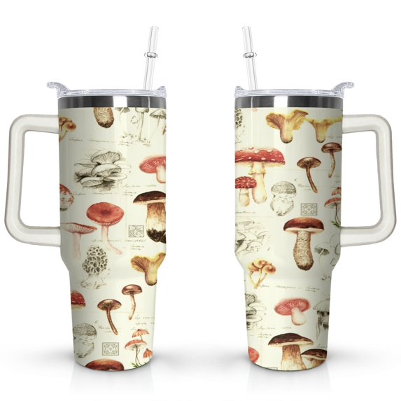 40oz Cute Colorful Botanical Mushroom Stainless Steel Flip Straw Tumbler Spill Proof Travel Cup Double Wall Vacuum Insulated Coffee Mug with Top Handle