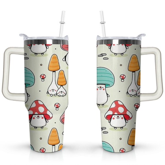 40oz Cute Colorful Botanical Mushroom Stainless Steel Flip Straw Tumbler Spill Proof Travel Cup Double Wall Vacuum Insulated Coffee Mug with Top Handle