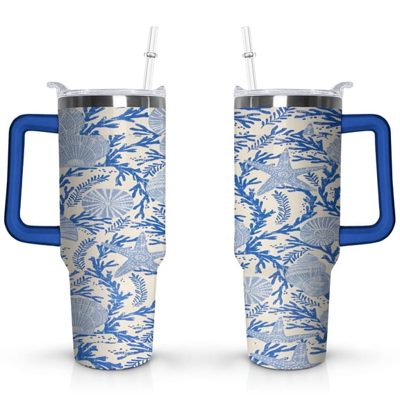 40oz Cute Colorful Starfish Stainless Steel Flip Straw Tumbler Spill Proof Travel Cup Double Wall Vacuum Insulated Coffee Mug with Top Handle