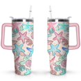 thumbnail image 1 of 40oz Cute Colorful Starfish Stainless Steel Flip Straw Tumbler Spill Proof Travel Cup Double Wall Vacuum Insulated Coffee Mug with Top Handle, 1 of 6