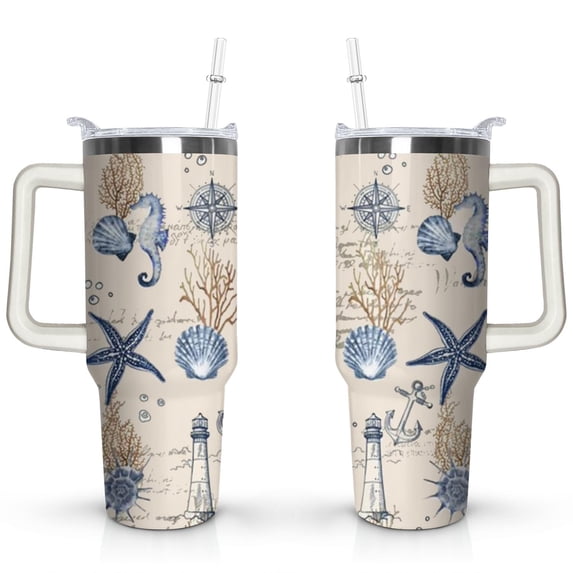 40oz Cute Colorful Starfish Stainless Steel Flip Straw Tumbler Spill Proof Travel Cup Double Wall Vacuum Insulated Coffee Mug with Top Handle