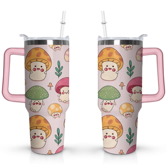 40oz Cute Mini Cactus Theme Stainless Steel Flip Straw Tumbler Spill Proof Travel Cup Double Wall Vacuum Insulated Coffee Mug with Top Handle