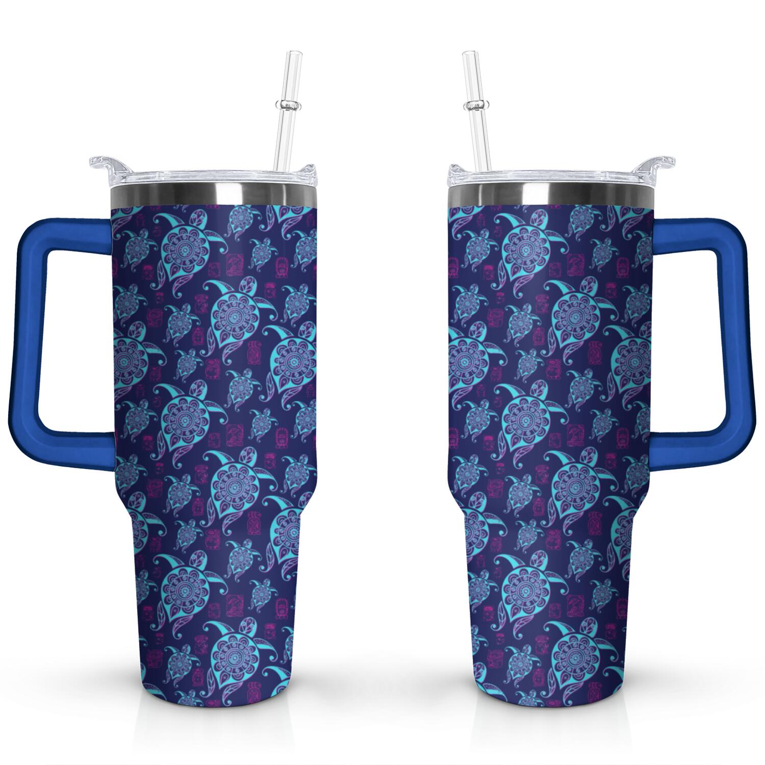 40oz Cute Ocean Life Turtle Stainless Steel Flip Straw Tumbler Spill ...