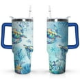 thumbnail image 1 of 40oz Cute Ocean Life Turtle Stainless Steel Flip Straw Tumbler Spill Proof Travel Cup Double Wall Vacuum Insulated Coffee Mug with Top Handle, 1 of 6