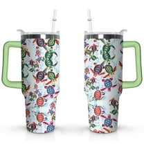 40oz Cute Ocean Life Turtle Stainless Steel Flip Straw Tumbler Spill Proof Travel Cup Double Wall Vacuum Insulated Coffee Mug with Top Handle