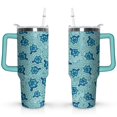 thumbnail image 1 of 40oz Cute Ocean Life Turtle Stainless Steel Flip Straw Tumbler Spill Proof Travel Cup Double Wall Vacuum Insulated Coffee Mug with Top Handle, 1 of 6