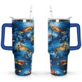 thumbnail image 1 of 40oz Cute Ocean Life Turtle Stainless Steel Flip Straw Tumbler Spill Proof Travel Cup Double Wall Vacuum Insulated Coffee Mug with Top Handle, 1 of 6