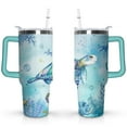 thumbnail image 1 of 40oz Cute Ocean Life Turtle Stainless Steel Flip Straw Tumbler Spill Proof Travel Cup Double Wall Vacuum Insulated Coffee Mug with Top Handle, 1 of 6