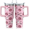 thumbnail image 1 of 40oz Cute Pumpkin Ghost Halloween Tumbler with Handle and straw, Stainless Steel Insulated Cup, Spooky Pink Coffee Mug Water Bottle Gift, 1 of 6