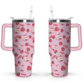 thumbnail image 1 of 40oz Cute Red Strawberry Stainless Steel Flip Straw Tumbler Spill Proof Travel Cup Double Wall Vacuum Insulated Coffee Mug with Top Handle, 1 of 6
