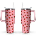 thumbnail image 1 of 40oz Cute Red Strawberry Stainless Steel Flip Straw Tumbler Spill Proof Travel Cup Double Wall Vacuum Insulated Coffee Mug with Top Handle, 1 of 6