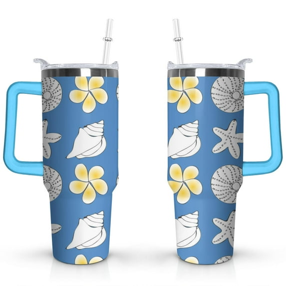 40oz Cute Spiral Seashell Stainless Steel Flip Straw Tumbler Spill Proof Travel Cup Double Wall Vacuum Insulated Coffee Mug with Top Handle