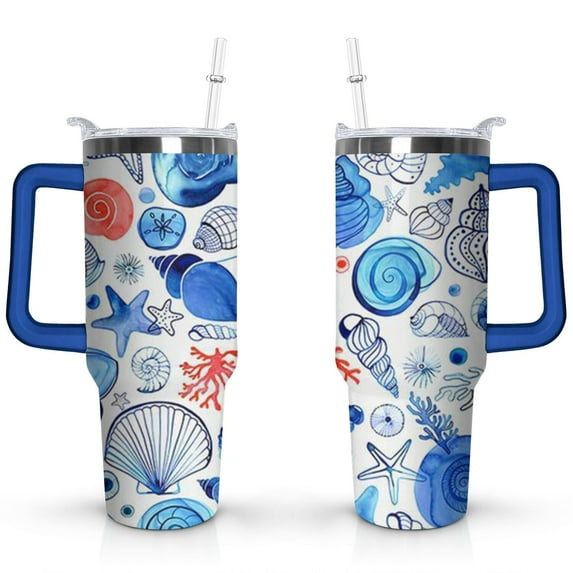 40oz Cute Spiral Seashell Stainless Steel Flip Straw Tumbler Spill Proof Travel Cup Double Wall Vacuum Insulated Coffee Mug with Top Handle