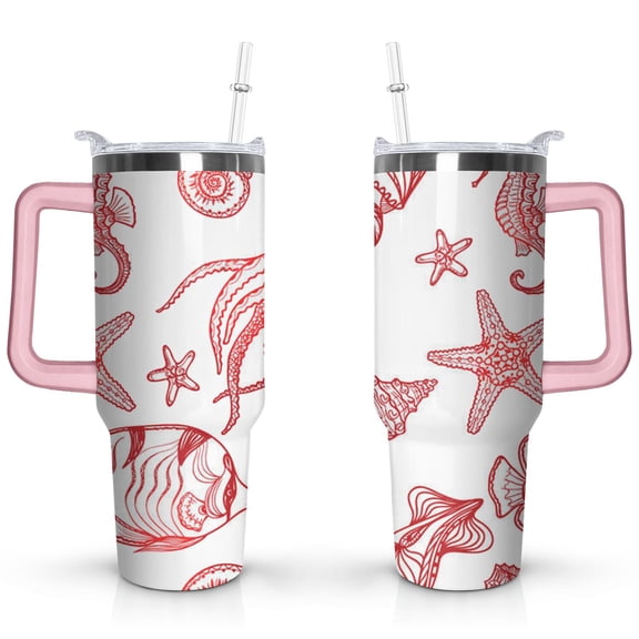 40oz Cute Spiral Seashell Stainless Steel Flip Straw Tumbler Spill Proof Travel Cup Double Wall Vacuum Insulated Coffee Mug with Top Handle