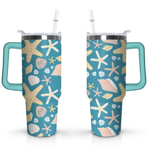 40oz Cute Spiral Seashell Stainless Steel Flip Straw Tumbler Spill Proof Travel Cup Double Wall Vacuum Insulated Coffee Mug with Top Handle