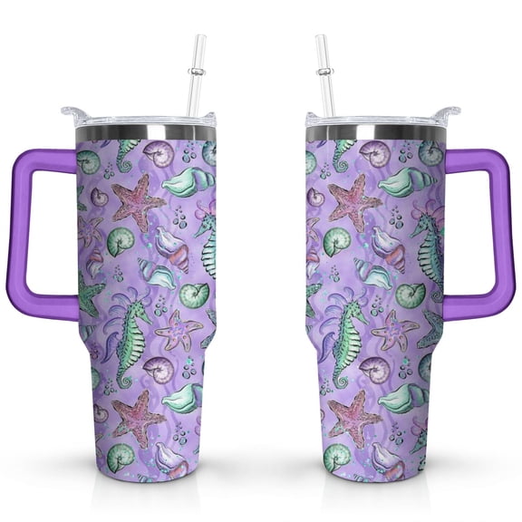 40oz Cute Spiral Seashell Stainless Steel Flip Straw Tumbler Spill Proof Travel Cup Double Wall Vacuum Insulated Coffee Mug with Top Handle