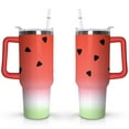 thumbnail image 1 of 40oz Cute Watermelon Pattern Stainless Steel Flip Straw Tumbler Spill Proof Travel Cup Double Wall Vacuum Insulated Coffee Mug with Top Handle, 1 of 6