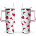 thumbnail image 1 of 40oz Cute Watermelon Pattern Stainless Steel Flip Straw Tumbler Spill Proof Travel Cup Double Wall Vacuum Insulated Coffee Mug with Top Handle, 1 of 6