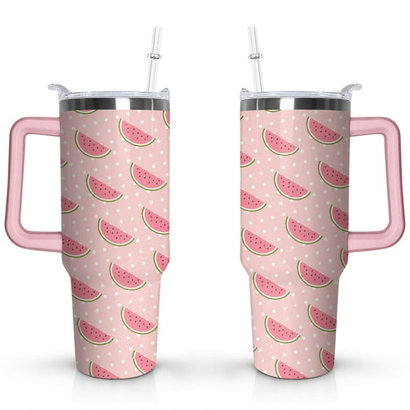 40oz Cute Watermelon Pattern Stainless Steel Flip Straw Tumbler Spill Proof Travel Cup Double Wall Vacuum Insulated Coffee Mug with Top Handle