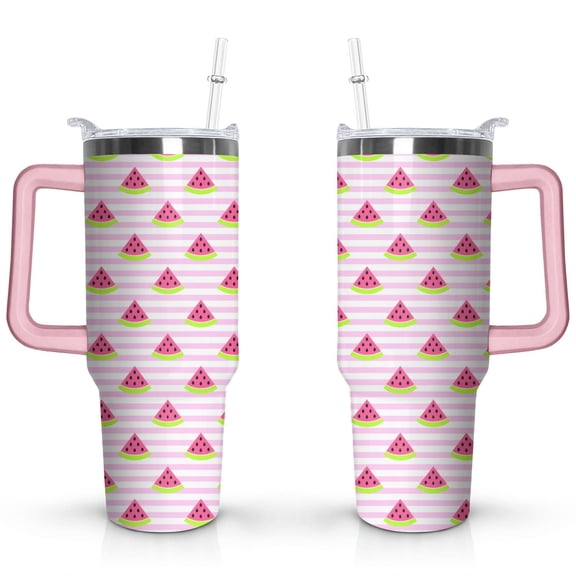 40oz Cute Watermelon Pattern Stainless Steel Flip Straw Tumbler Spill Proof Travel Cup Double Wall Vacuum Insulated Coffee Mug with Top Handle
