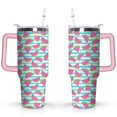 thumbnail image 1 of 40oz Cute Watermelon Pattern Stainless Steel Flip Straw Tumbler Spill Proof Travel Cup Double Wall Vacuum Insulated Coffee Mug with Top Handle, 1 of 6