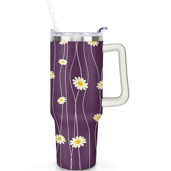 40oz Daisy Theme Tumbler with Spill Proof Lid Beach Days 40 oz Daisy Tumbler with Handle Straw Double Insulated