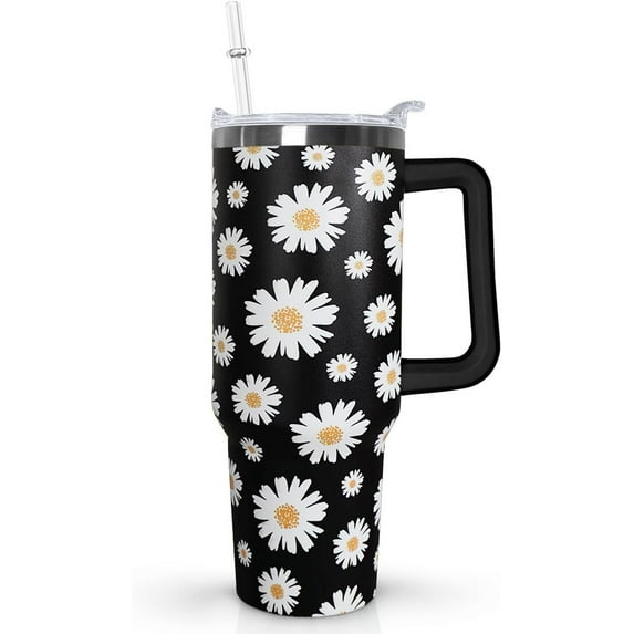 40oz Daisy Tumbler With Handle and Straw,Daisy Gifts for Women,Daisy Flowers Daisy Coffee Mug Floral Cup Tumbler,Daisy Stuff Decor