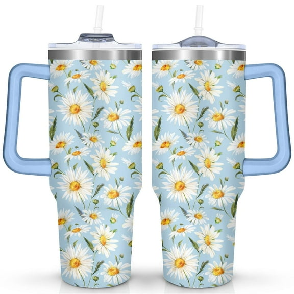 40oz Daisy Tumbler with Handle & Straw - Insulated Stainless Steel Travel Mug,Leakproof,Cup Holder Friendly,Dishwasher Safe,for Hot/Cold Drinks.