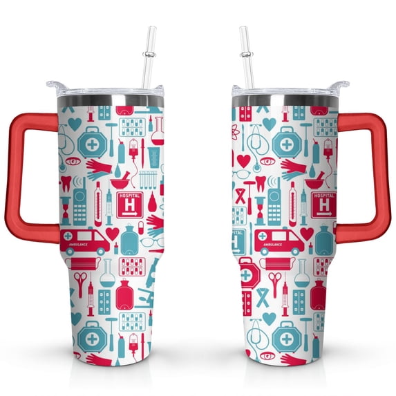 40oz Dentist Doctor Red Stainless Steel Flip Straw Tumbler Spill Proof Travel Cup Double Wall Vacuum Insulated Coffee Mug with Handle
