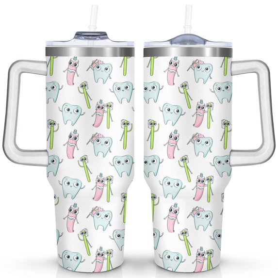 40oz Dentist Tumbler with Handle & Straw - Insulated Stainless Steel Travel Mug,Leakproof,Cup Holder Friendly,Dishwasher Safe,for Hot/Cold Drinks.